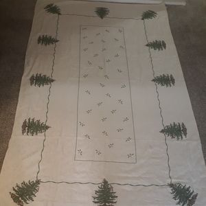 Spode 100"x 58" Rectangle Christmas Tree Ribbon Fabric Tablecloth Cream